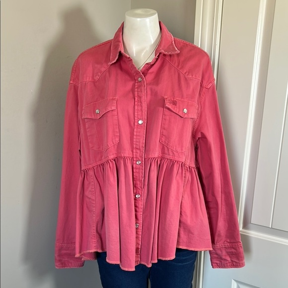 Free People DYLAN Babydoll PINK LOVE Snap button Top Oversized Sz S - Picture 5 of 16